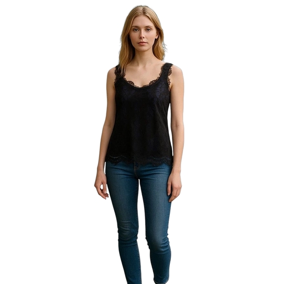 Joie Black Blue Lace Y2K Sleeveless Tanktop Small Preowned - Picture 1 of 9